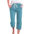 thumbnail image 1 of Women's Spring And Summer Solid Color Lace Up Pocket Loose Wide Legged Capris - Elastic, Suitable for Office, Parties, 1 of 4