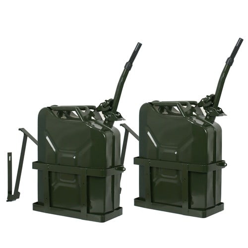 WSSYzyzf 2-Pack 5 Gallon Army Jerry Cans, Metal Gasoline Tank with Holder for Emergency Backup