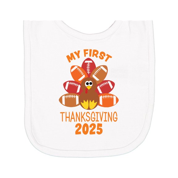 Inktastic My First Thanksgiving with Football Turkey 2025 Newborn Bib