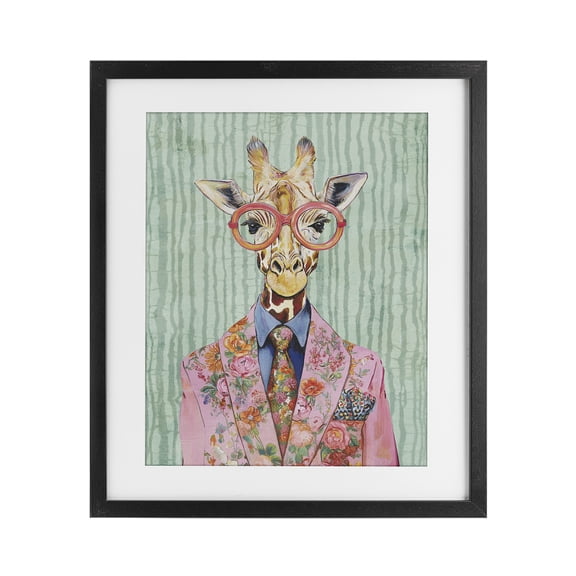 Stupell Industries Tall Stylish Giraffe Black Framed Print Under Glass, design by Svetlana Aleynikova