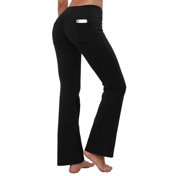 BUBBLELIME 29"/31"/33"/35" 4 Styles Women's Bootcut Yoga Pants Tummy Control - Back Pockets_Black L_33" Inseam