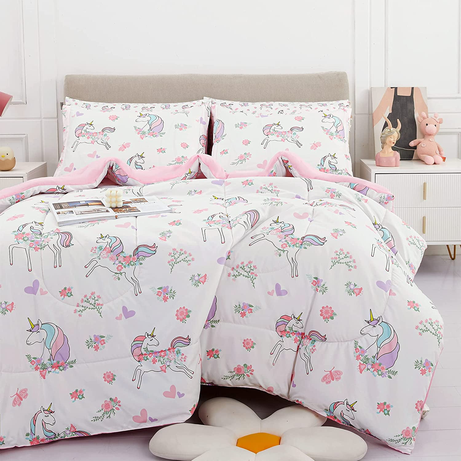 Viviland Unicorn Comforter Set for Girls Kids Full Bedding Set