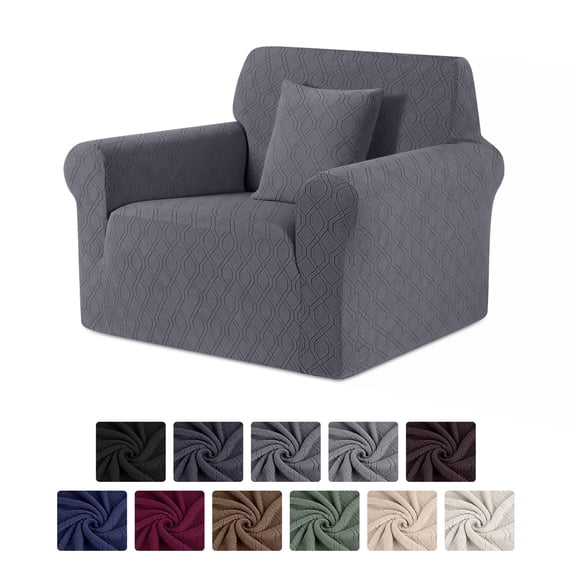 KINCAM 1-Seater Sofa Slipcover, Stretch Couch Cover with 1 Pillow Cover, Machine Washable Furniture Protector, Dark Gray