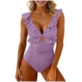 thumbnail image 2 of One Piece Swimsuits for Women Built-in Padded Cups V Neck Ruffle Shoulder Bathing Suit Ruched Tummy Control Monokini Flattering Full Coverage Beachwear, 2 of 6