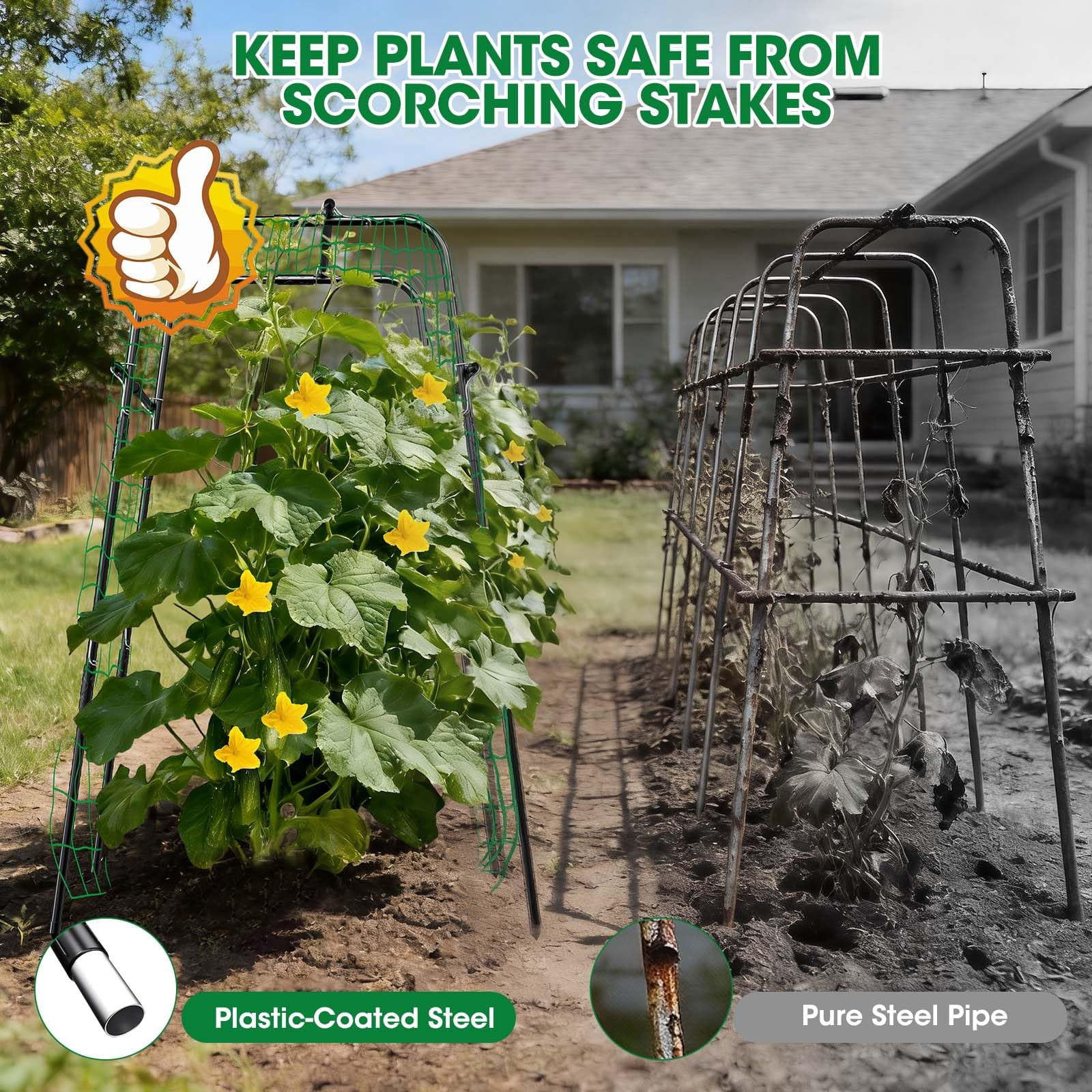 Cucumber Trellis For Raised Bed And Garden  47" H X 31" W U-shaped Metal Climbing Plants With Nylon Netting Vegetable Support Frame