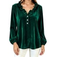 thumbnail image 6 of NominalSnug Women's Velvet Tops Ruffle V Neck Dressy Casual Blouse Long Sleeve Top Elegant Vintage Party Shirt for Fall Winter, 6 of 7