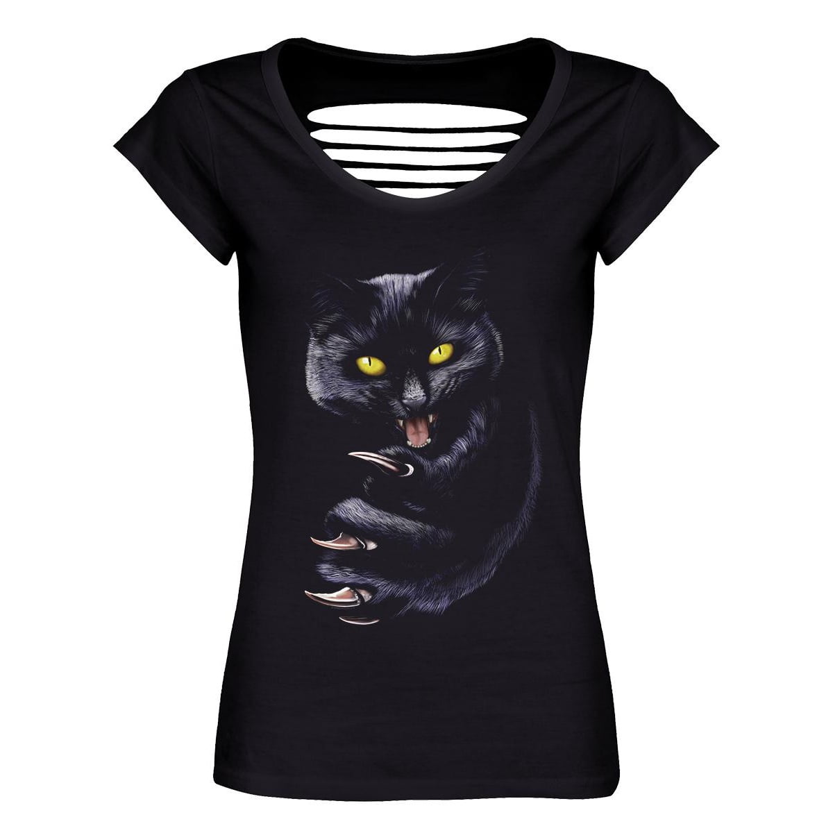 Ladies Black Razor Back T-Shirt Grimalkin Cat
