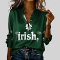thumbnail image 2 of LEKWK St Patricks Day Shirt Women Striped Clover Print Blouses & Button-Down Shirts Lapel Collar Casual Tops Color Block Holiday Outfits, 2 of 5
