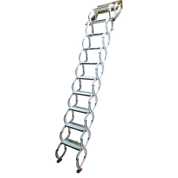 8.2ft Narrow Wall Mounted Attic Extension Ladder 10 Steps Pull Down Loft Wall Ladder Folding Stairs White Al-Mg Alloy Material