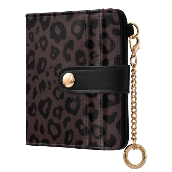 ALAZA Dark Brown Leopard Pattern RFID Blocking Bifold Wallet Women Compact Card Holder with ID Window Zipper Coin Pocket