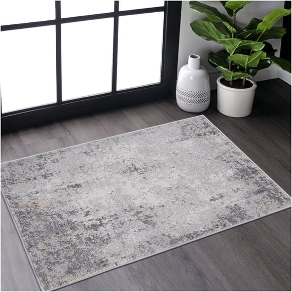 JERFIT Modern Abstract Area Rug 2x3 Ivory Taupe Non-Shedding Stain Resistant Polyester Rug for Living Room Bedroom
