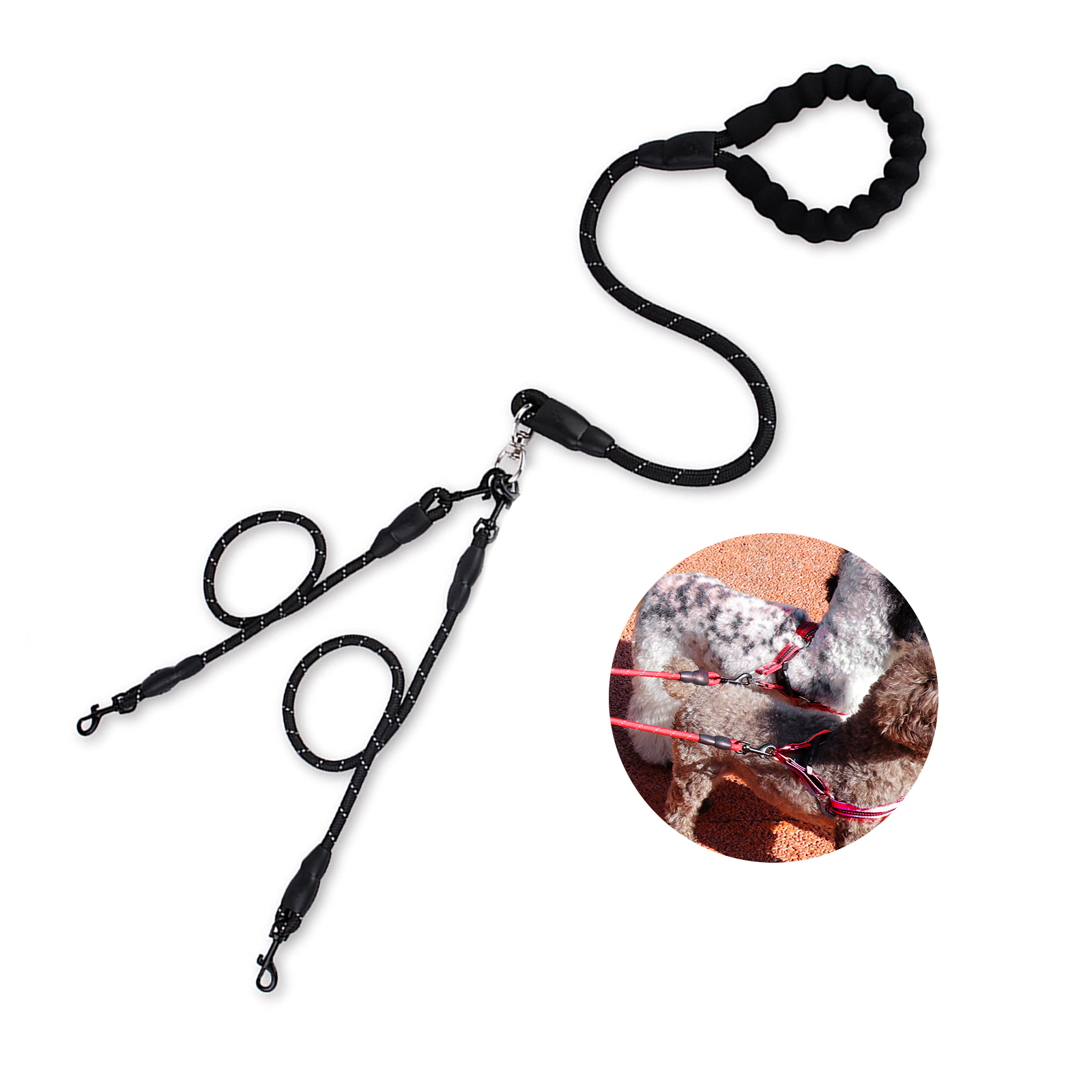 Bellaven Dog Leash Nylon No Tangles Reflective Double Dog Leash Shock