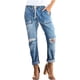 thumbnail image 1 of Pantalones de Bolsillo Rasgados Para Mujer Pantalones Casuales Con Cordón Lavado En La Cintura Elástica Con Cordón de Mezclilla Odeerbi  ODB-6, 1 of 7