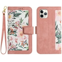 Allytech iPhone 11 Wallet Case, Chic Flower Pattern PU Leather Shoulder Strap Hand Wrist Cards Holder Stand Protective Flip Folio Cover for Girls Women Phone Case for Apple iPhone 11 - Pink