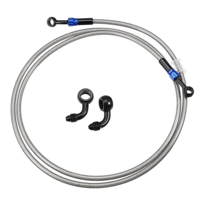 Ofertas Únicas Universal AN3 28 90 Grado M10 Manguera de Freno Línea Trenzada de Motocicleta Tubo 180cm Tono Plateado 1 Juego