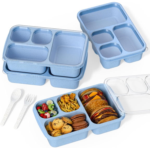 Box for Adults and Snack Containers Set of 4 - Stackable, with 4 Compartments, Microwave & Dishwasher Safe, BPA Free - Reusable Meal Prep Containers for Kids and Adults (4 Colors)