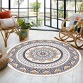 thumbnail image 1 of Alfombra redonda de algodón tejido con flecos, lavable, antideslizante, absorbente, estampado bohemio, para sala de estar, dormitorio, cocina, lavadero, 120cm JAMW Sencillez, 1 of 5