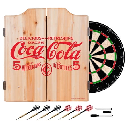 Coca Cola Dart Cabinet Set with Darts and Board  5 Cents Red