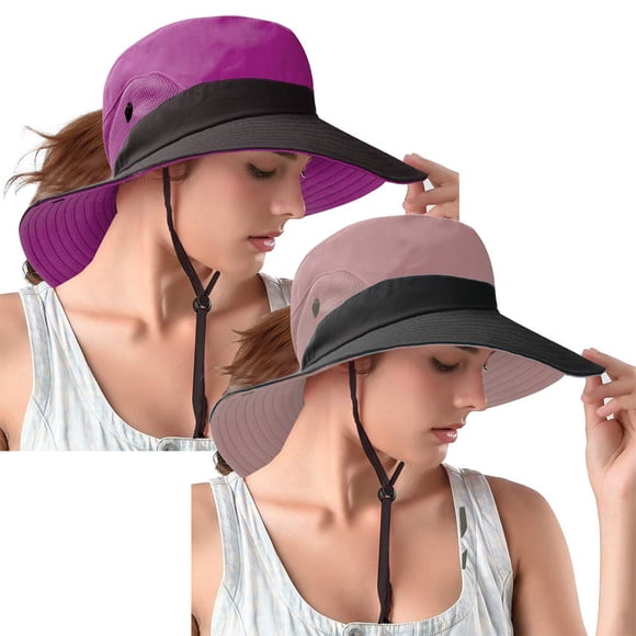 Rosoz Cola de Caballo Sombreros de Sol para Mujer Protección UV Malla Plegable ala Ancha Senderismo Playa Pesca Verano Safari