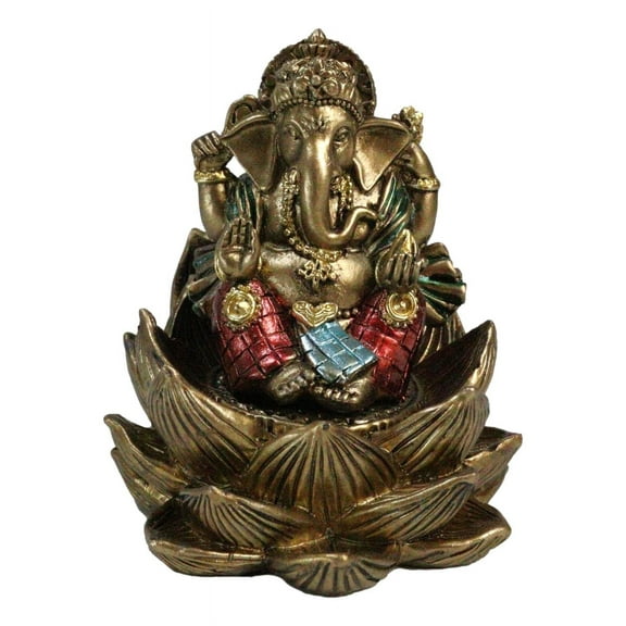 Hindu Deity God Ganesha Ganapati Seated On Padma Lotus Flower Mini Figurine