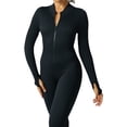 thumbnail image 2 of Mono de yoga de manga larga con cremallera informal para mujer, mono de fitness para mujer, ropa deportiva de secado rápido, conjunto deportivo negro de una pieza, 2 of 5