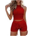thumbnail image 3 of akafmk Women Summer 2 Piece Sets Slim Halters Tied Backless Top and Elastic Waist Drawstring Shorts Set Vacation Fashions Outfits, 3 of 7