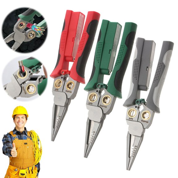 Professional 8-in-1 Voltage Tester Wire Stripper, Multi-Function Electrician Tool for Wiring, Crimping & Cable Cutting (10-6 AWG)