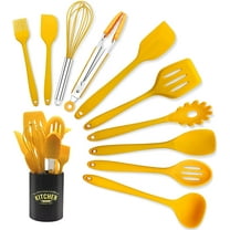11 Piece Cooking Kitchen Utensils Set, Yellow Cooking Utensils Set, Non-Stick Silicone Spatula Set with Iron Utensils Holder, Silicone Kitchen Gadgets Utensil Set (Yellow)