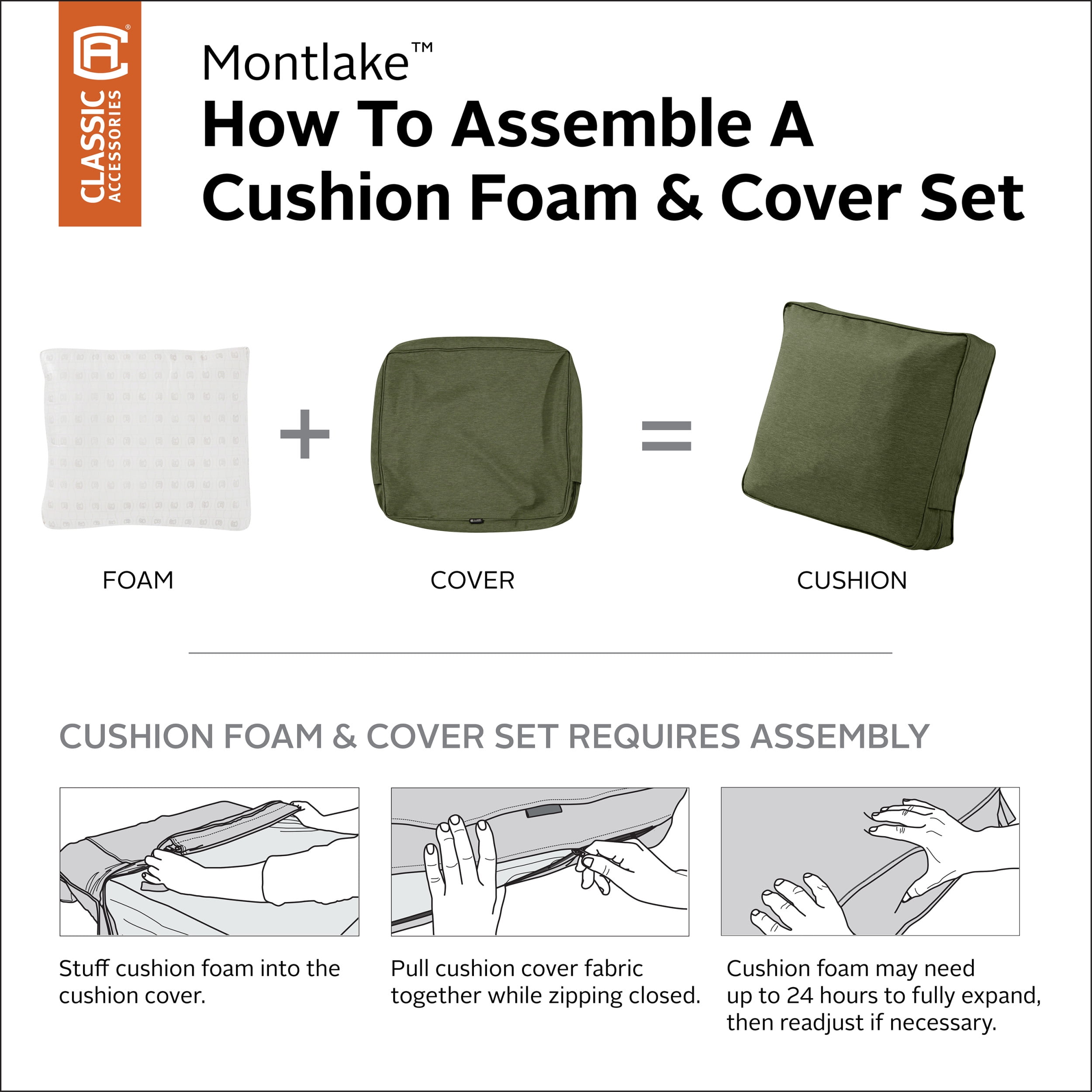 Classic Accessories Montlake FadeSafe Patio Lounge Chair/Loveseat Back Cushion, 23 x 20 x 4 Inch, Heather Fern