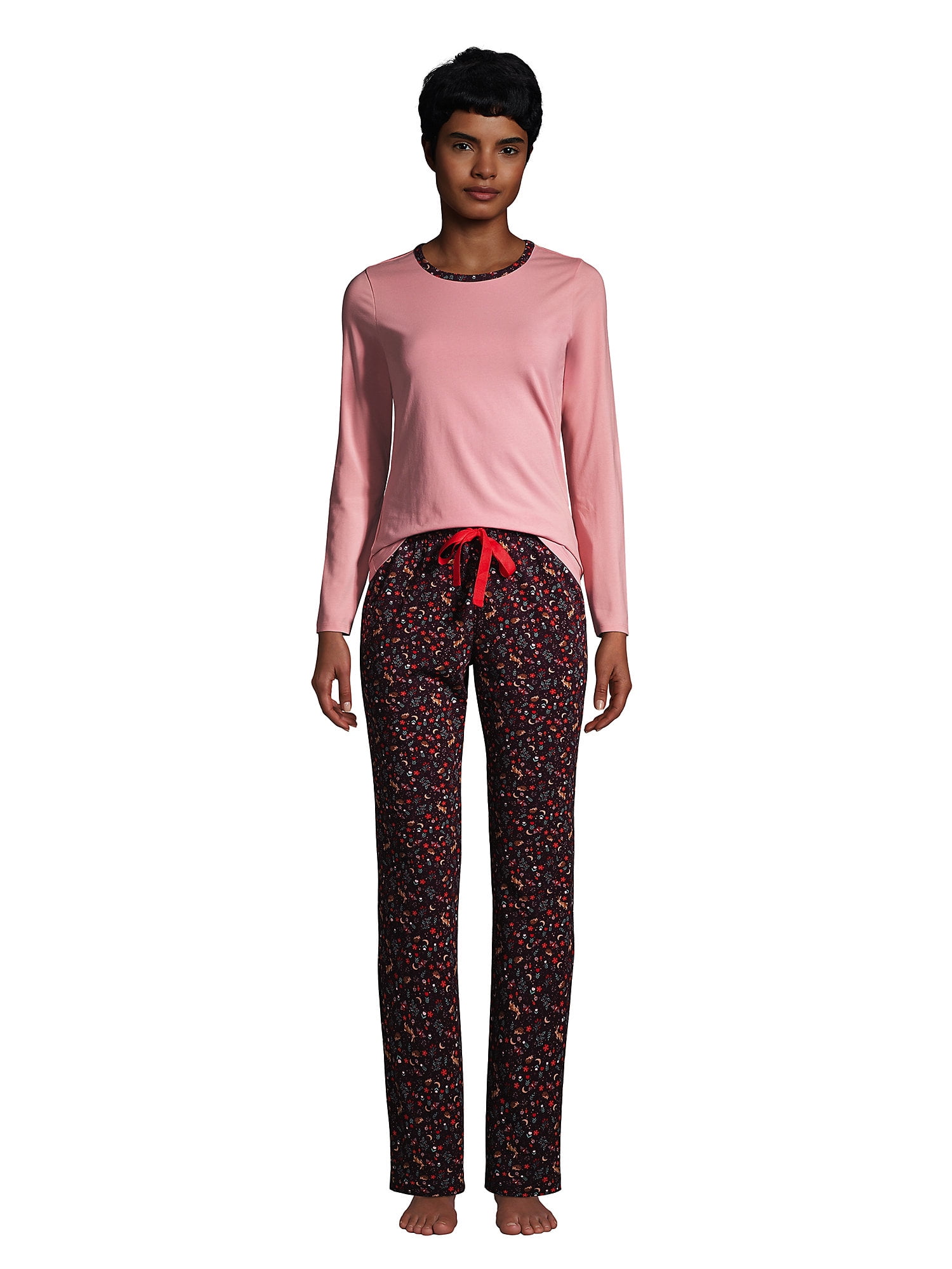 Lands' End Women's Knit Pajama Set Long Sleeve T-Shirt and Pants