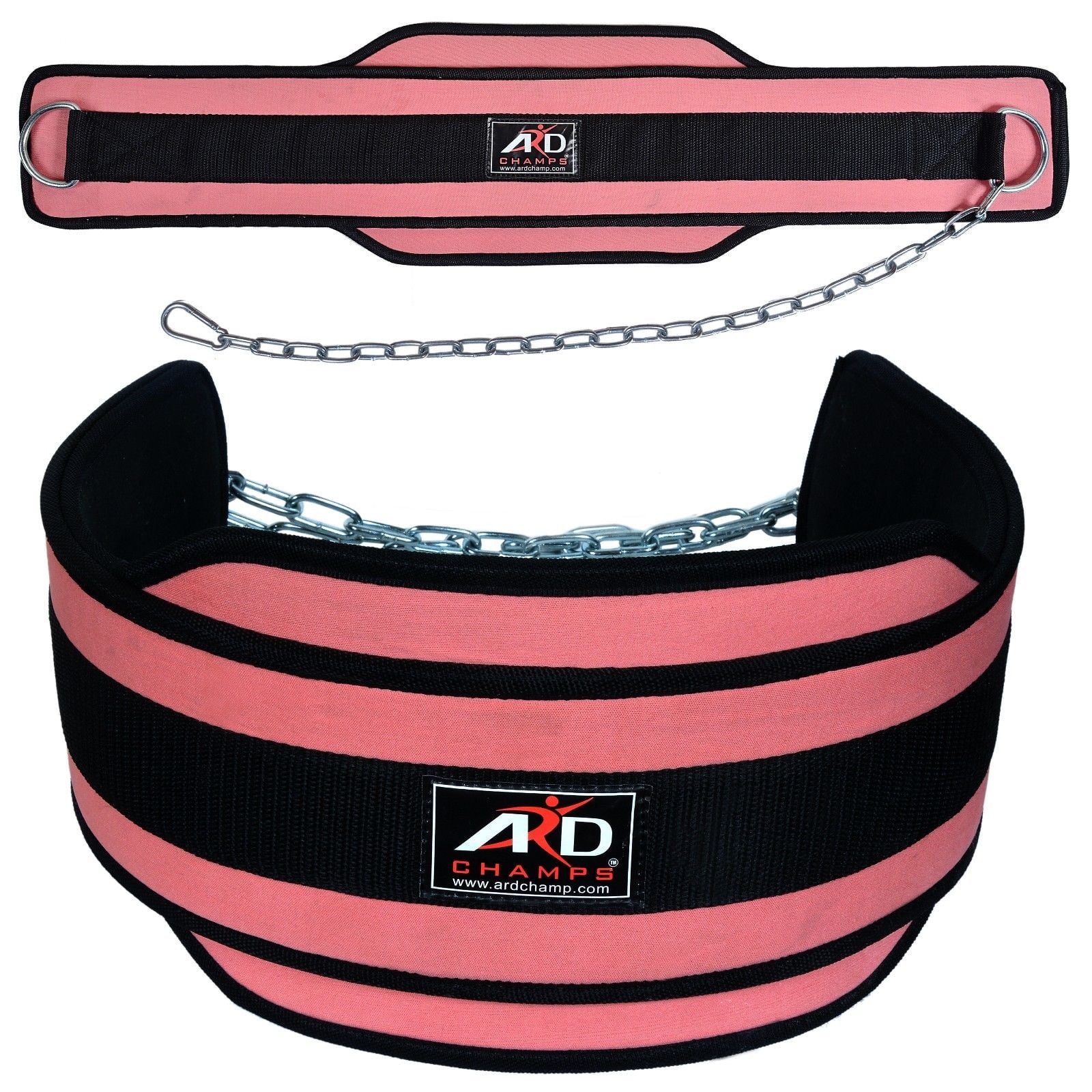 4Fit NEOPRENE DIPPING BELT/ WEIGHT LIFTING/ GYM DIP BELT WITH METAL CHAIN PINK 