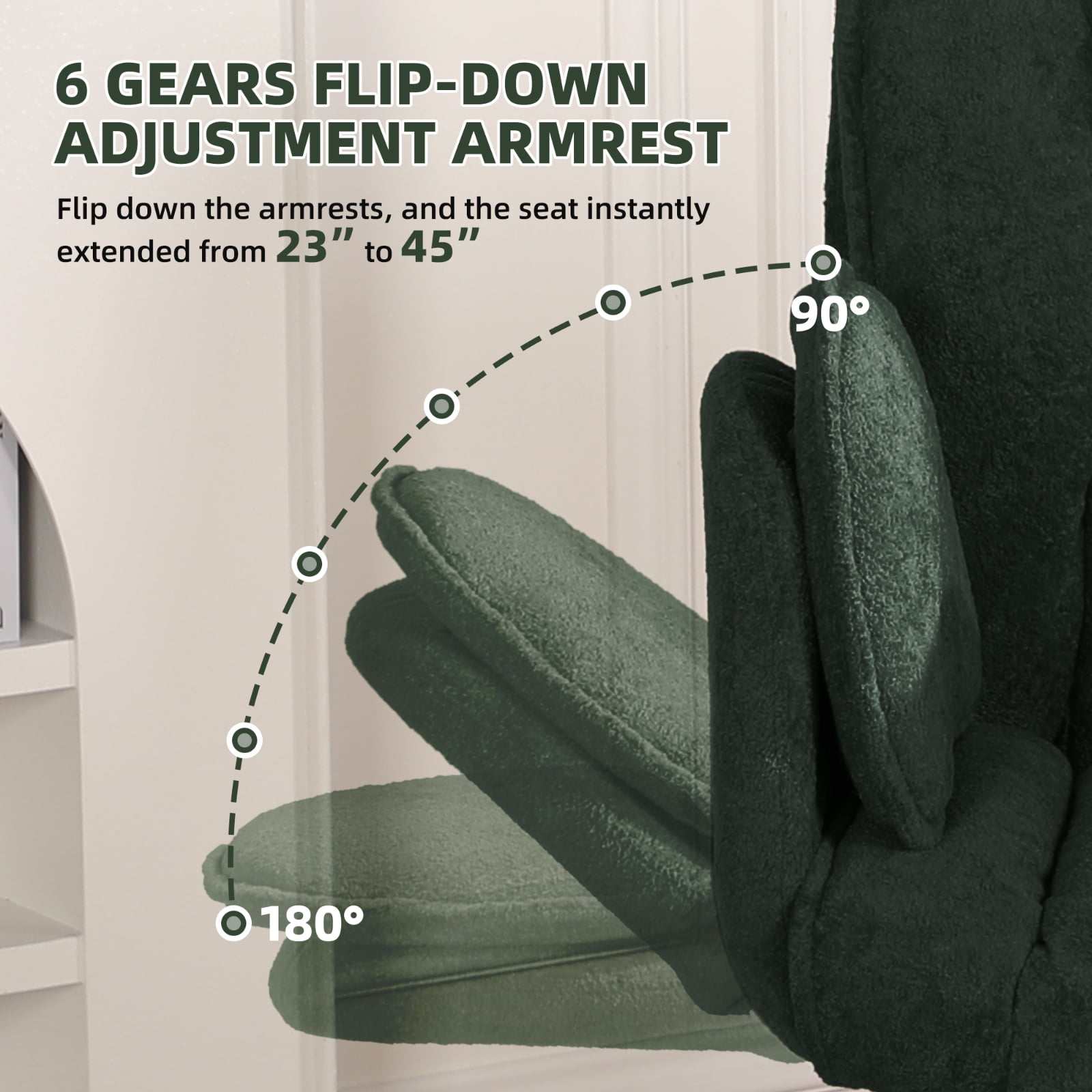 Cross Legged Office Chair with Wheels & Dynamic Airbag Lumbar Support, Criss Cross Wide Seat, 5-Position Fold-Down Armrests, Swivel Vanity Chair for Home Office, Dark Green
