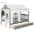 thumbnail image 3 of Mirightone Wood Full House Bed with Rails and Drawers, Bed Frame Full with House Shape, Side Bookshelf with LED Strip, Gray + White, 3 of 9