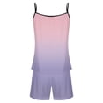 thumbnail image 4 of JMKQLZ Womens Gradient Sling Sleeveless Tank Splicing Shorts Casual Pajamas Set, 4 of 5