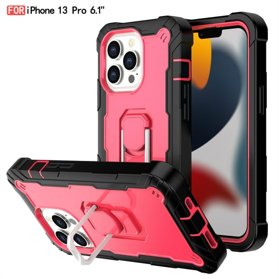 iPhone 13 Pro Case - Heavy Duty Hybrid Rugged Dual Layer Protective Shockproof Kickstand Cover with Ring Holder for Apple iPhone 13 Pro, C