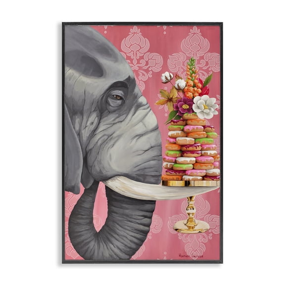 Stupell Industries Art Deco Elephant & Stacked Desserts Black Framed Giclee Art, 12 x 18, by Heather Gauthier