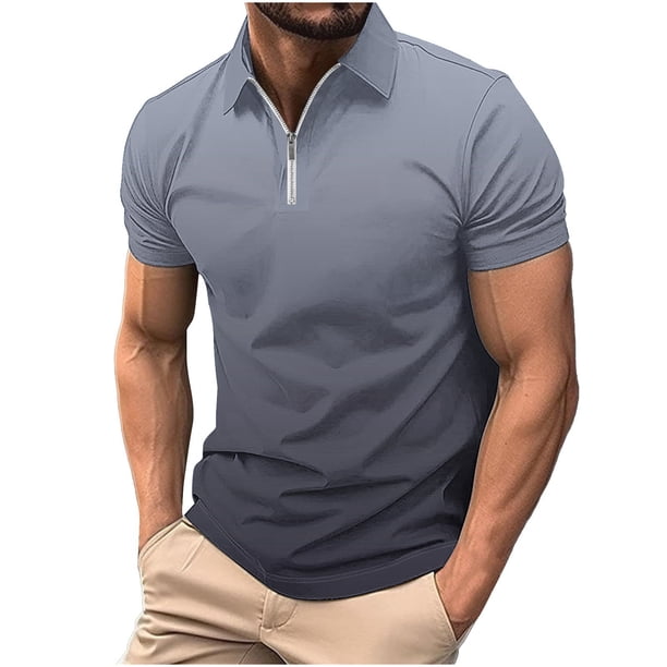 Camisas de Manga Larga para Hombres Casual Impreso Girar Abajo Cuello Cremallera Blusa, Camisas de Manga Larga para Hombres Algodón
