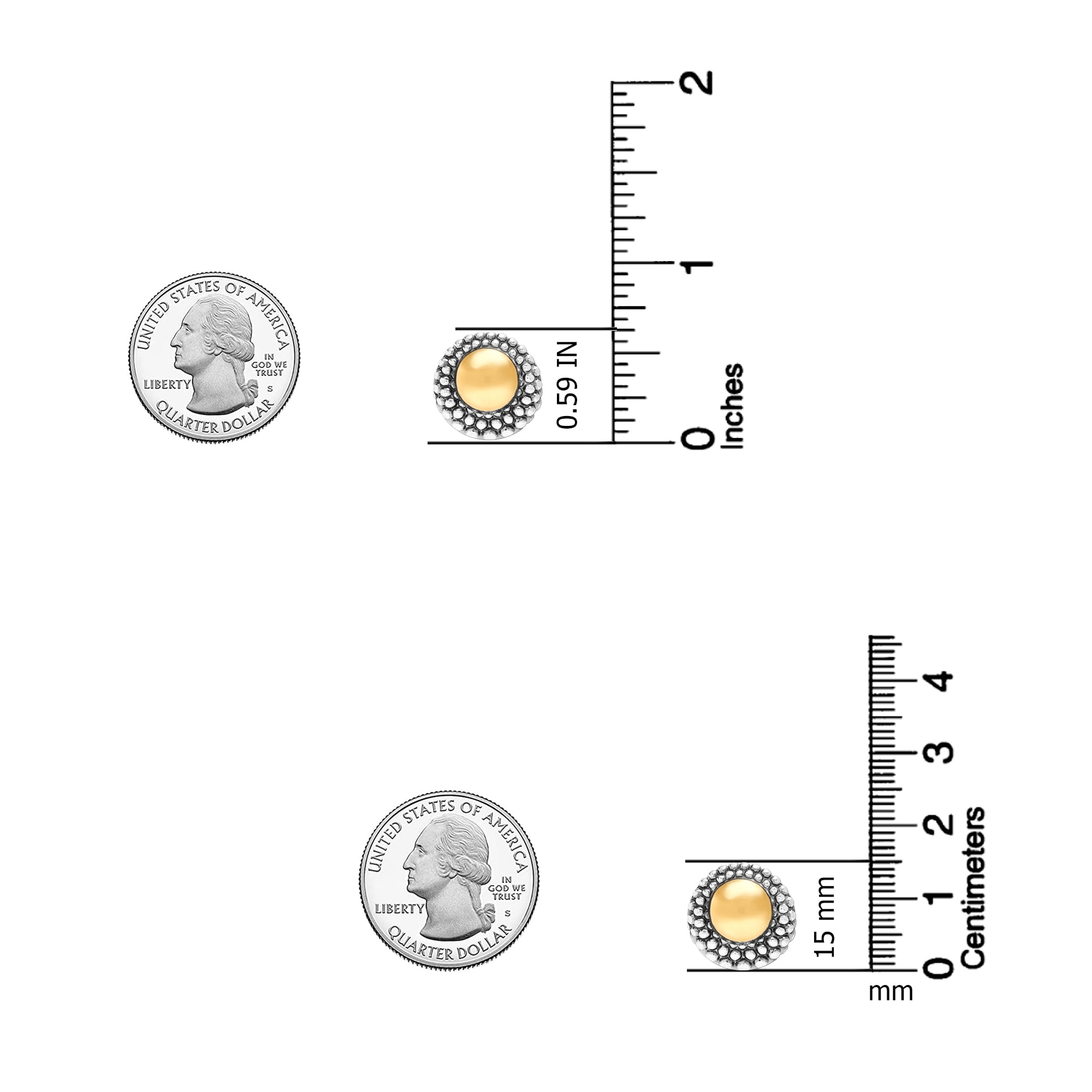 LeCalla 925 Sterling Silver Jewelry Antique Round Two-Tone Dome Omega Back Stud Earrings for Women and Teen 15MM