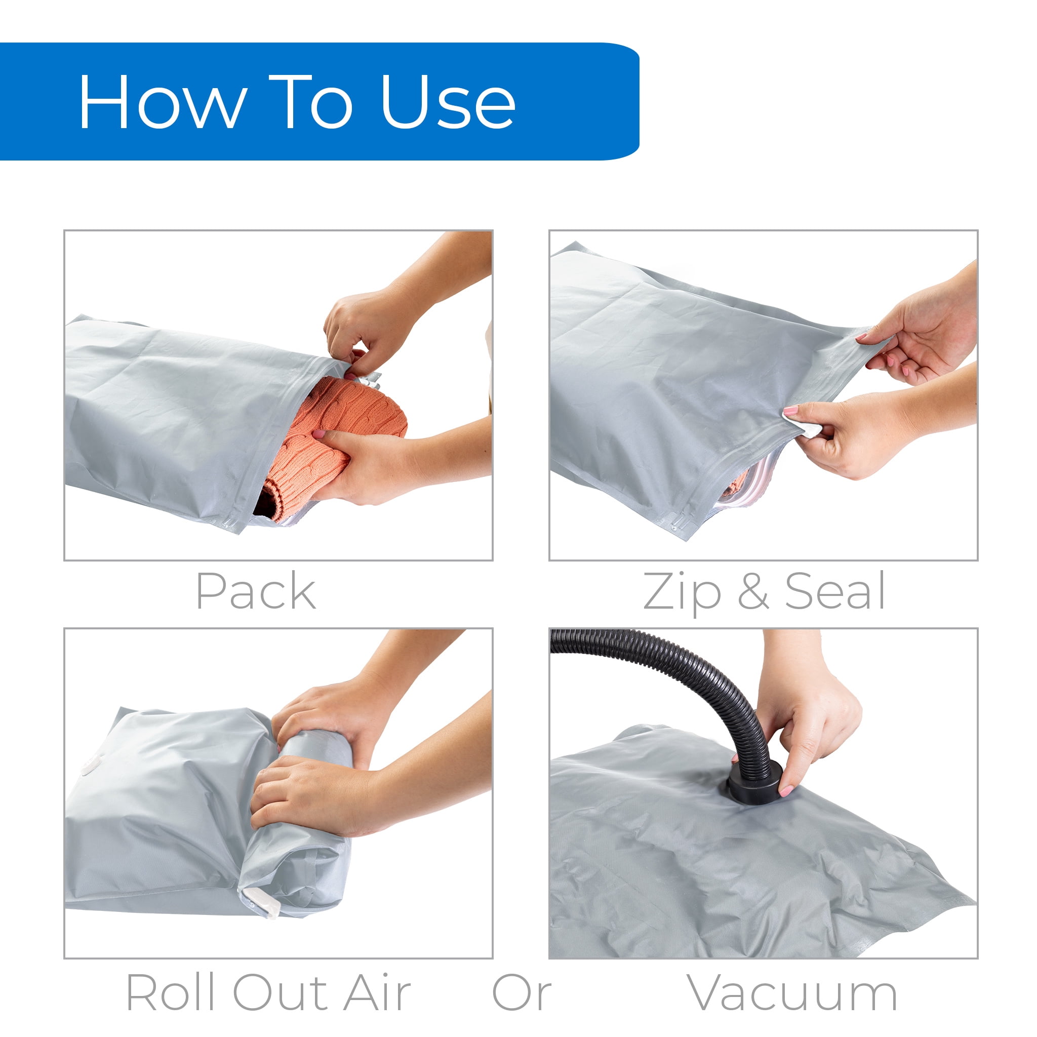 MagicBag Travel Compression Bags, 4 Pack Variety Flat Bags for Luggage & Packing, Space Saving & Airtight
