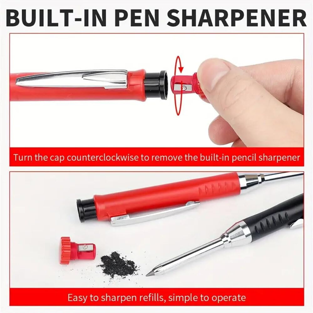 Refillable Carpenter Pencil Set Woodworking Marking Pen Deep Hole Marker High Precision Mechanical Pencil for Accurate Craftsmanship and Drafting Essential Tool