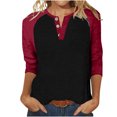 thumbnail image 1 of Women Tees Shirts Tops Raglan Three Quarter Sleeve Contras Color Half Button 2025 Fall Outfits, 1 of 5