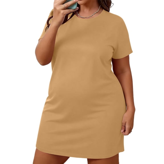 cocolona Womens Summer Plus Size T-shirt Dress Crew Neck Short Sleeve Mini Dress Casual Loose Nightgown