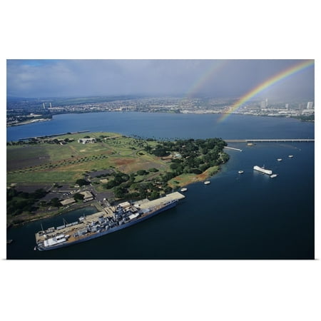 Uss Arizona Uss Missouri - Great BIG Canvas | Rolled Tomas Del Amo Poster Print entitled Hawaii, Oahu, Aerial Of Uss Missouri Docked At Pearl Harbour With Uss Arizona