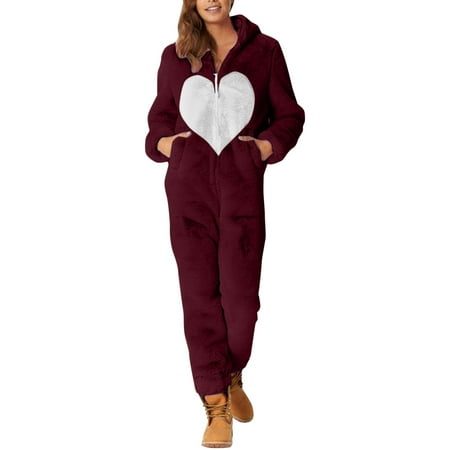 

KI-8jcuD Women s Artificial Wool Long Sleeve Pajamas Casual Solid Color Zipper Loose Hooded Jumpsuit Pajamas Casual Winter Warm Rompe Cute Sleepwear Full Length Leopard Print Coat Plush Jackets for