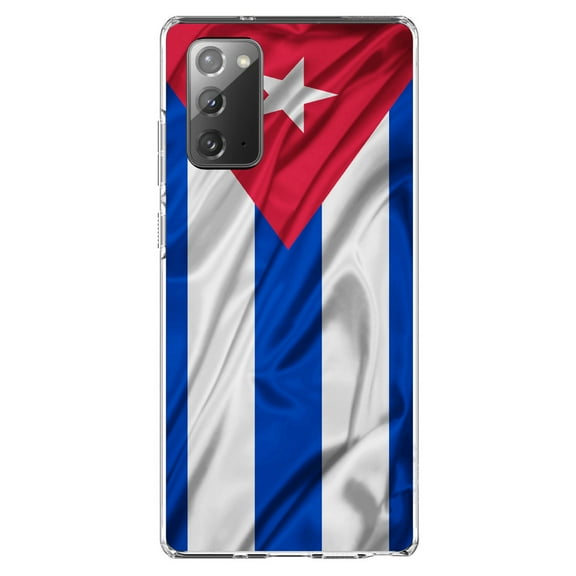 DistinctInk Clear Shockproof Hybrid Case for Samsung Galaxy Note 20 (6.7" Screen) - TPU Bumper, Acrylic Back, Tempered Glass Screen Protector - Red White Blue Cuban Flag Cuba