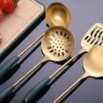 thumbnail image 5 of Stainless steel kitchenware set household cooking spatula colander frying spatula green gold, 5 of 5