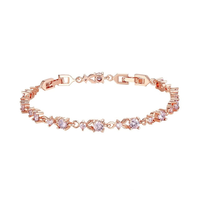Pulsera de circonita cúbica en oro rosa Pulsera ovalada Joyería para mujer 7