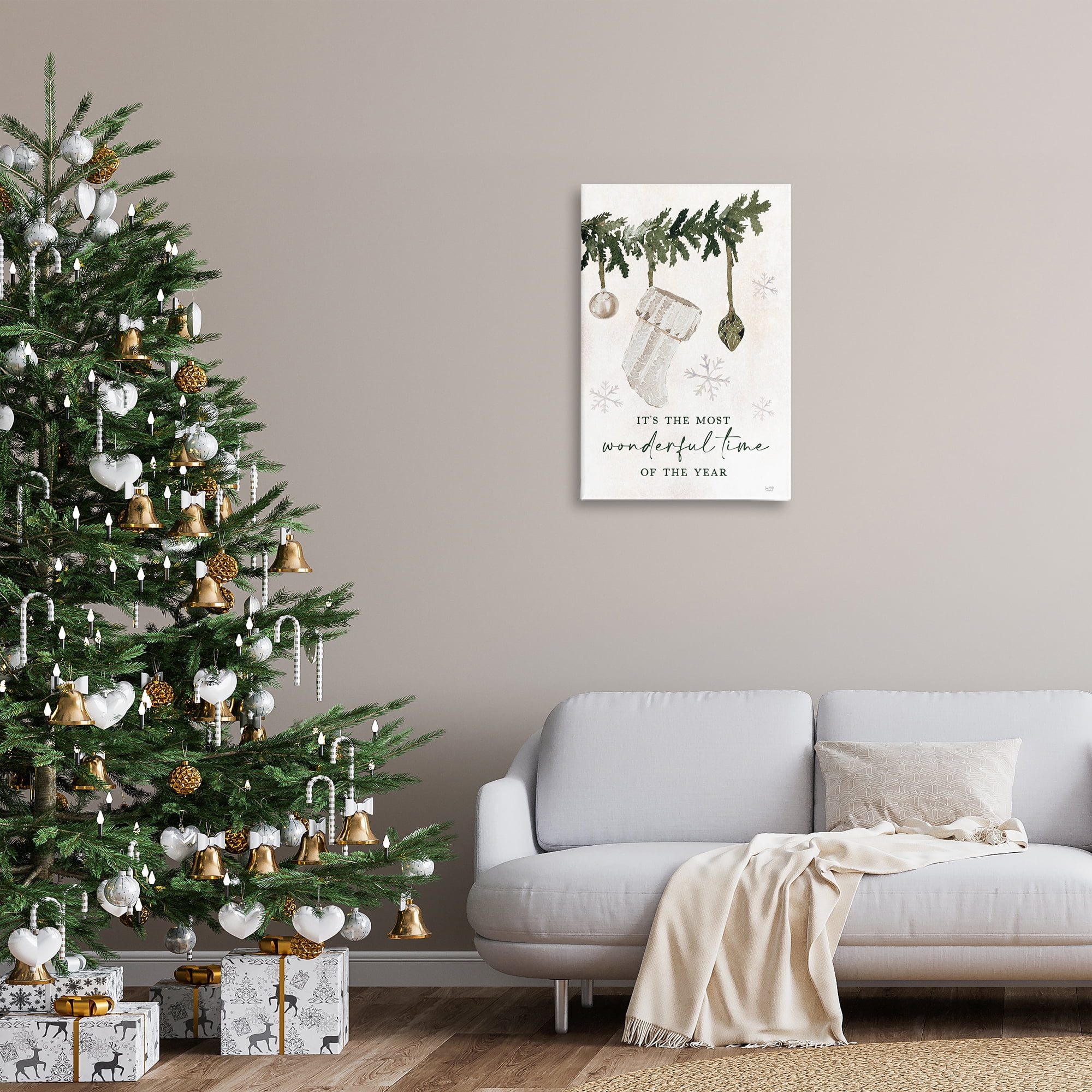 Stupell Industries Festive Hanging Stocking Holiday Painting Gallery Wrapped Canvas Art Print Wall Art, 20 x 30