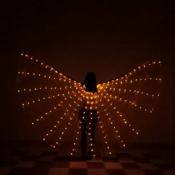 Alas doradas, alas luminosas LED de colores del arco iris, alas de baile, mariposa fluorescente, alas luminosas para danza del vientre, capa