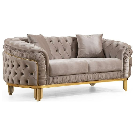 Vanessa Tufted Upholstery Loveseat finished with Velvet Fabric in Taupe